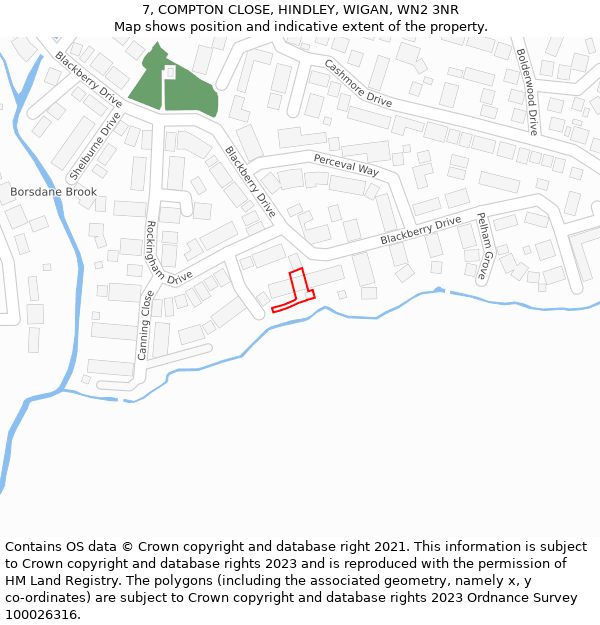 7, COMPTON CLOSE, HINDLEY, WIGAN, WN2 3NR: Location map and indicative extent of plot