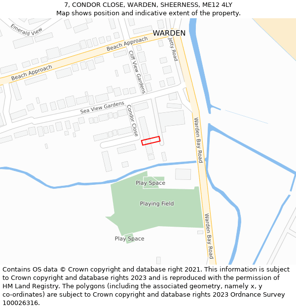 7, CONDOR CLOSE, WARDEN, SHEERNESS, ME12 4LY: Location map and indicative extent of plot