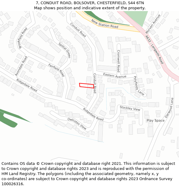 7, CONDUIT ROAD, BOLSOVER, CHESTERFIELD, S44 6TN: Location map and indicative extent of plot