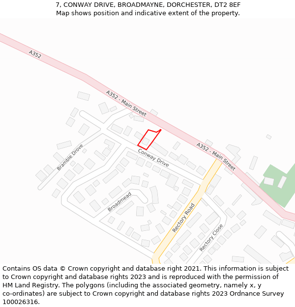 7, CONWAY DRIVE, BROADMAYNE, DORCHESTER, DT2 8EF: Location map and indicative extent of plot