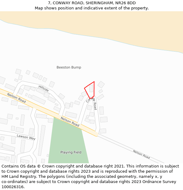 7, CONWAY ROAD, SHERINGHAM, NR26 8DD: Location map and indicative extent of plot