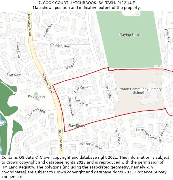 7, COOK COURT, LATCHBROOK, SALTASH, PL12 4UE: Location map and indicative extent of plot