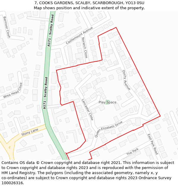 7, COOKS GARDENS, SCALBY, SCARBOROUGH, YO13 0SU: Location map and indicative extent of plot