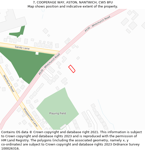 7, COOPERAGE WAY, ASTON, NANTWICH, CW5 8FU: Location map and indicative extent of plot