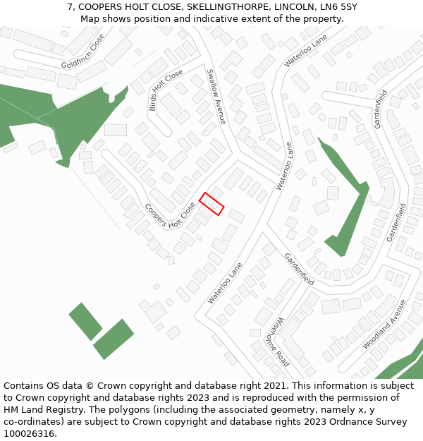 7, COOPERS HOLT CLOSE, SKELLINGTHORPE, LINCOLN, LN6 5SY: Location map and indicative extent of plot