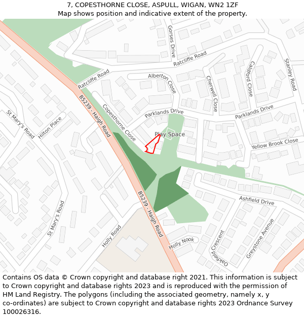 7, COPESTHORNE CLOSE, ASPULL, WIGAN, WN2 1ZF: Location map and indicative extent of plot