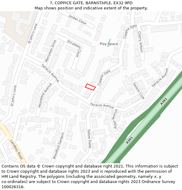 7, COPPICE GATE, BARNSTAPLE, EX32 9PD: Location map and indicative extent of plot