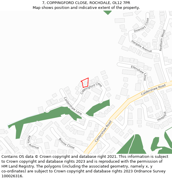 7, COPPINGFORD CLOSE, ROCHDALE, OL12 7PR: Location map and indicative extent of plot