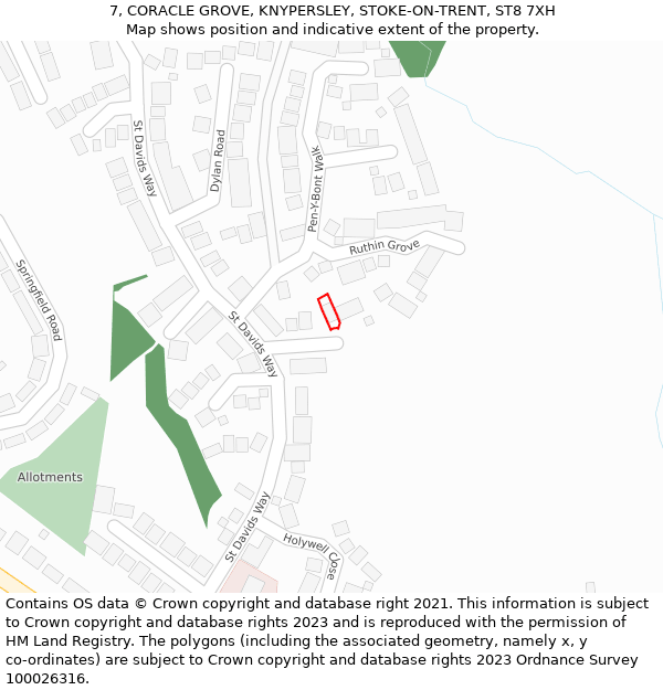 7, CORACLE GROVE, KNYPERSLEY, STOKE-ON-TRENT, ST8 7XH: Location map and indicative extent of plot