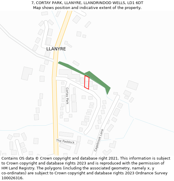 7, CORTAY PARK, LLANYRE, LLANDRINDOD WELLS, LD1 6DT: Location map and indicative extent of plot