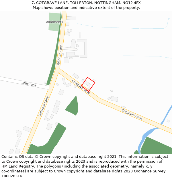 7, COTGRAVE LANE, TOLLERTON, NOTTINGHAM, NG12 4FX: Location map and indicative extent of plot