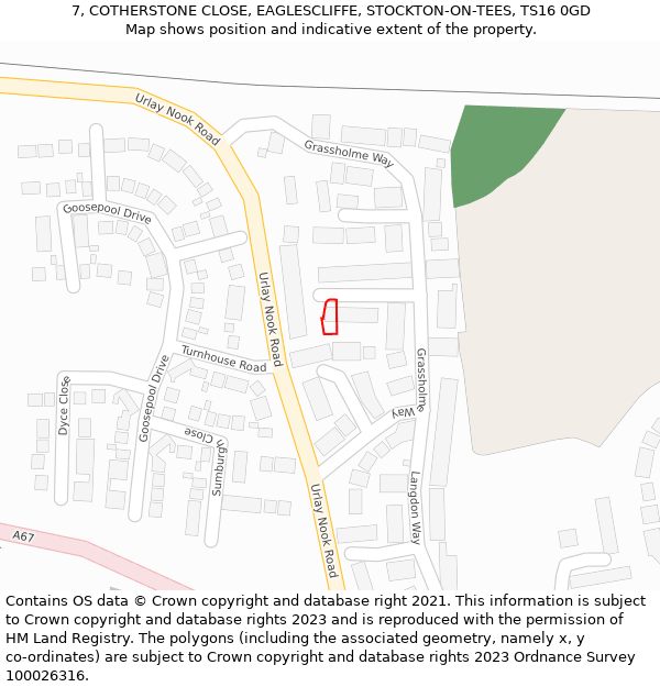 7, COTHERSTONE CLOSE, EAGLESCLIFFE, STOCKTON-ON-TEES, TS16 0GD: Location map and indicative extent of plot