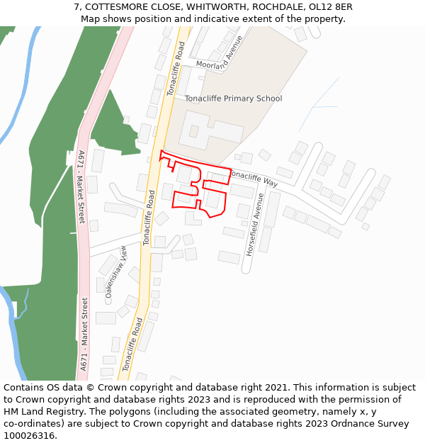 7, COTTESMORE CLOSE, WHITWORTH, ROCHDALE, OL12 8ER: Location map and indicative extent of plot