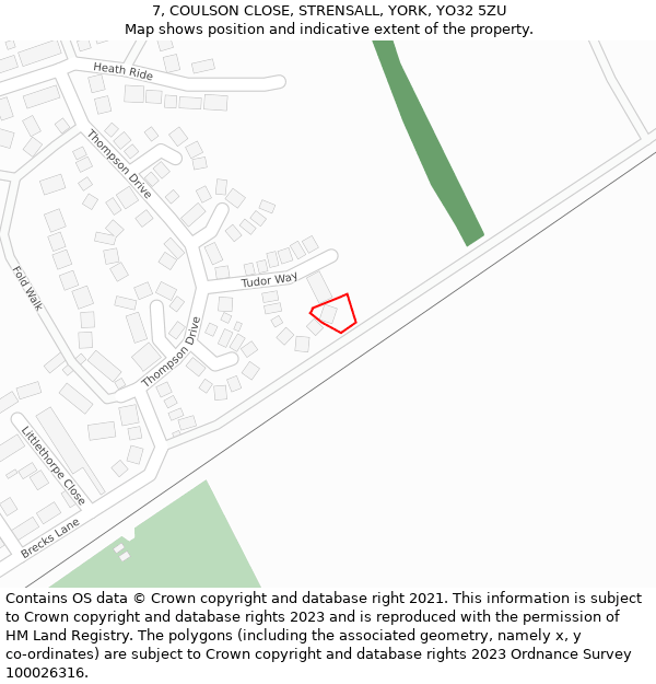 7, COULSON CLOSE, STRENSALL, YORK, YO32 5ZU: Location map and indicative extent of plot