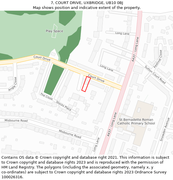 7, COURT DRIVE, UXBRIDGE, UB10 0BJ: Location map and indicative extent of plot