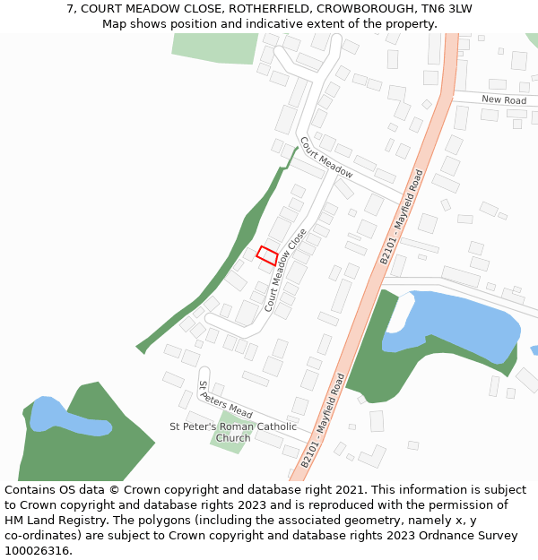 7, COURT MEADOW CLOSE, ROTHERFIELD, CROWBOROUGH, TN6 3LW: Location map and indicative extent of plot