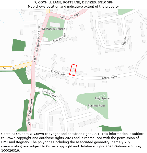 7, COXHILL LANE, POTTERNE, DEVIZES, SN10 5PH: Location map and indicative extent of plot