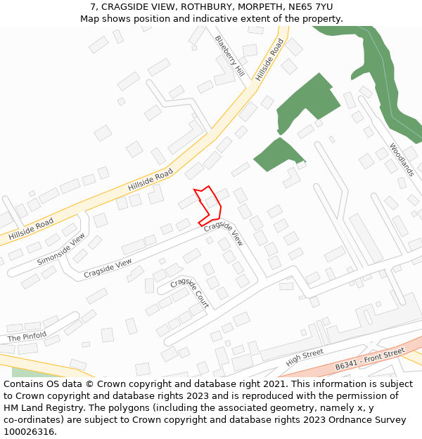 7, CRAGSIDE VIEW, ROTHBURY, MORPETH, NE65 7YU: Location map and indicative extent of plot