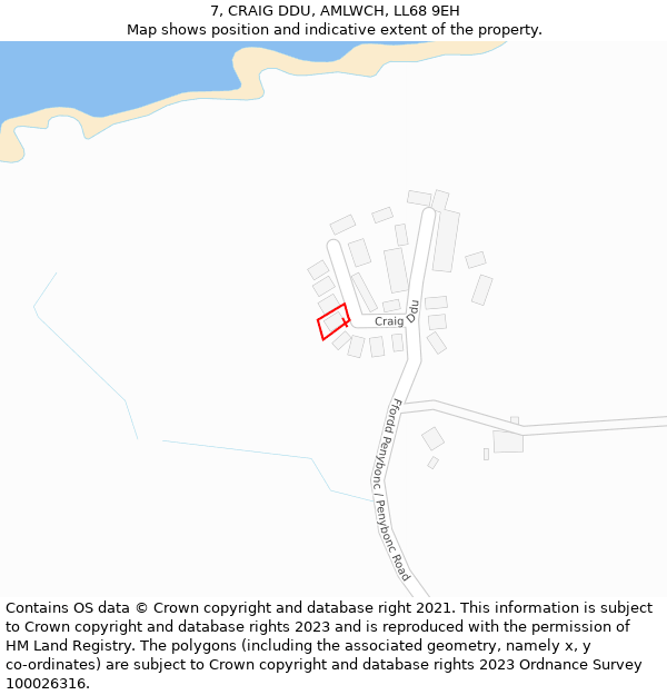 7, CRAIG DDU, AMLWCH, LL68 9EH: Location map and indicative extent of plot