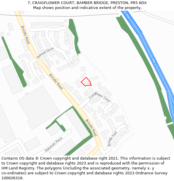 7, CRAIGFLOWER COURT, BAMBER BRIDGE, PRESTON, PR5 6DX: Location map and indicative extent of plot