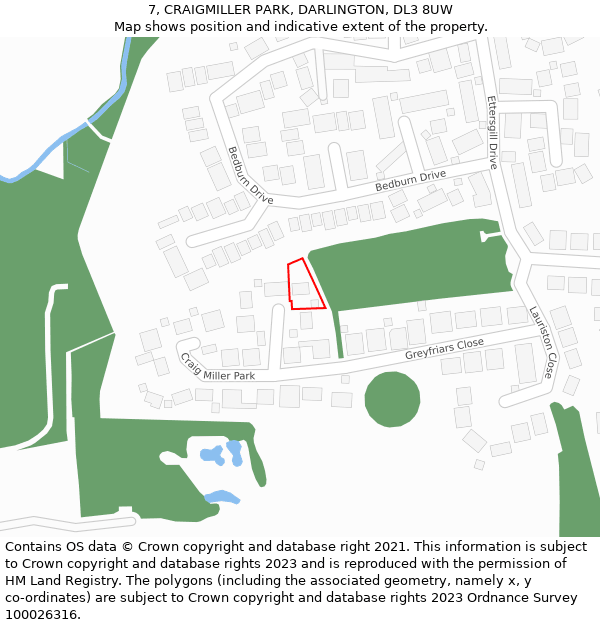7, CRAIGMILLER PARK, DARLINGTON, DL3 8UW: Location map and indicative extent of plot
