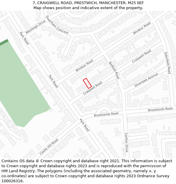 7, CRAIGWELL ROAD, PRESTWICH, MANCHESTER, M25 0EF: Location map and indicative extent of plot