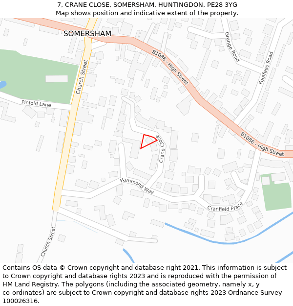 7, CRANE CLOSE, SOMERSHAM, HUNTINGDON, PE28 3YG: Location map and indicative extent of plot