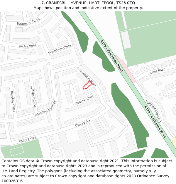 7, CRANESBILL AVENUE, HARTLEPOOL, TS26 0ZQ: Location map and indicative extent of plot