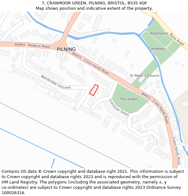 7, CRANMOOR GREEN, PILNING, BRISTOL, BS35 4QF: Location map and indicative extent of plot