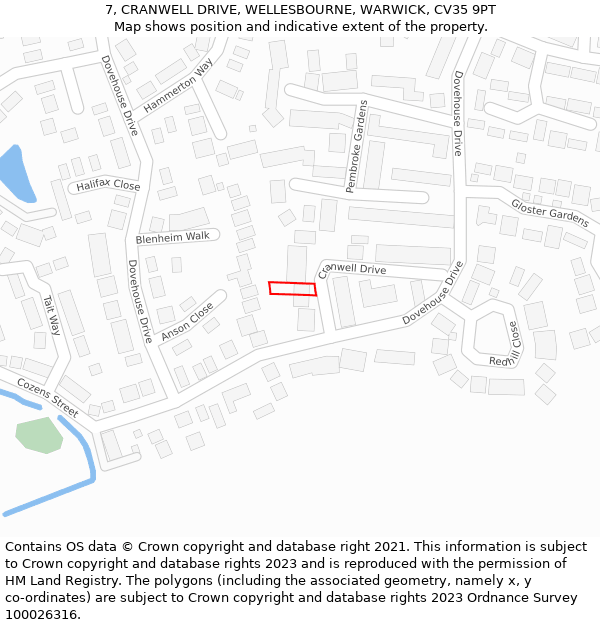 7, CRANWELL DRIVE, WELLESBOURNE, WARWICK, CV35 9PT: Location map and indicative extent of plot