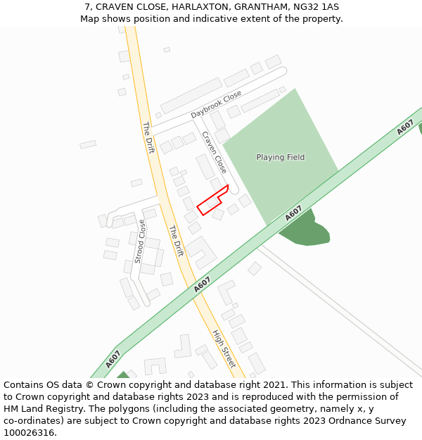 7, CRAVEN CLOSE, HARLAXTON, GRANTHAM, NG32 1AS: Location map and indicative extent of plot