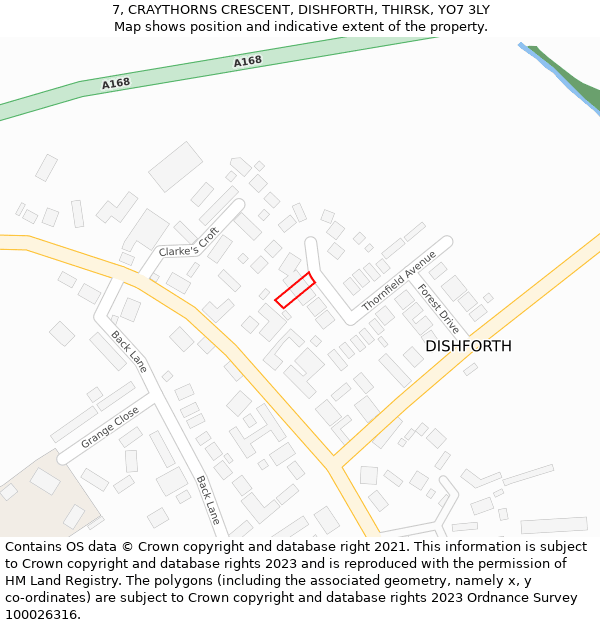 7, CRAYTHORNS CRESCENT, DISHFORTH, THIRSK, YO7 3LY: Location map and indicative extent of plot