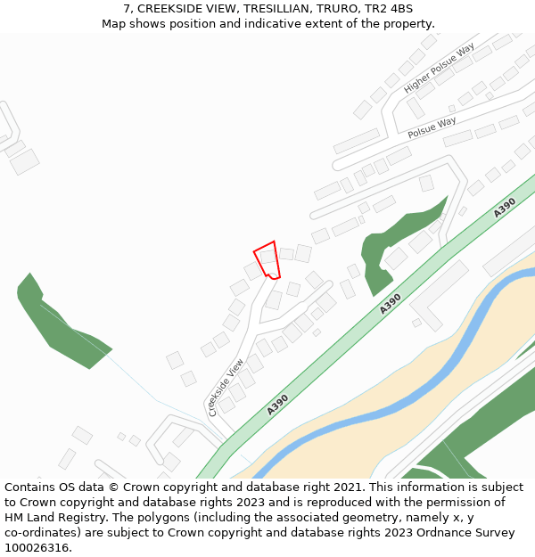 7, CREEKSIDE VIEW, TRESILLIAN, TRURO, TR2 4BS: Location map and indicative extent of plot