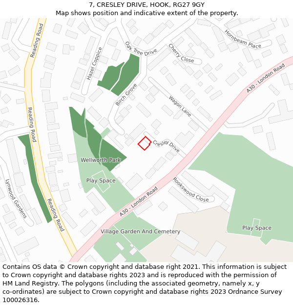 7, CRESLEY DRIVE, HOOK, RG27 9GY: Location map and indicative extent of plot