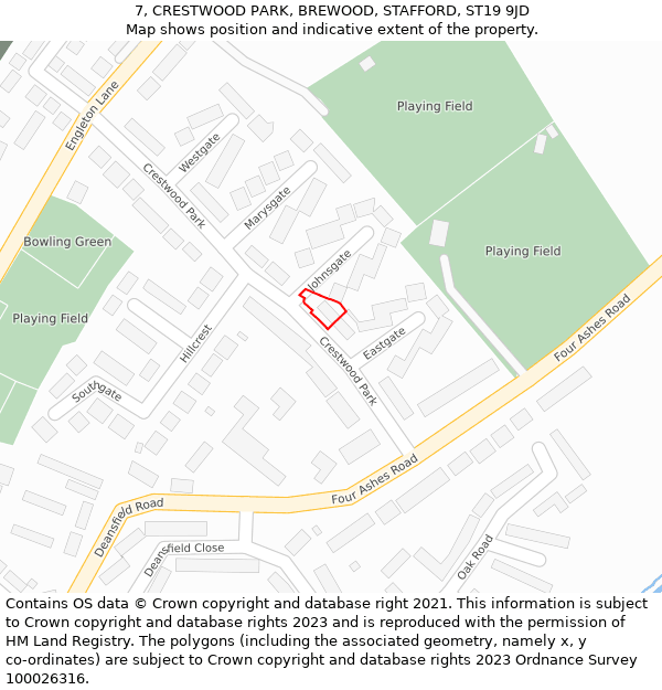 7, CRESTWOOD PARK, BREWOOD, STAFFORD, ST19 9JD: Location map and indicative extent of plot