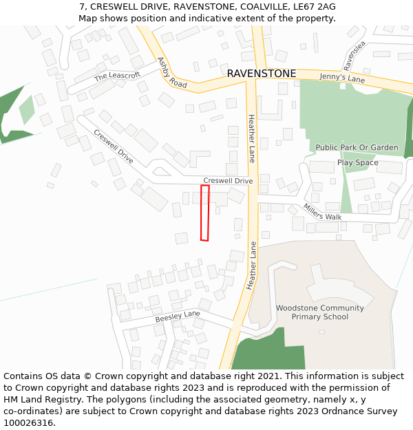 7, CRESWELL DRIVE, RAVENSTONE, COALVILLE, LE67 2AG: Location map and indicative extent of plot