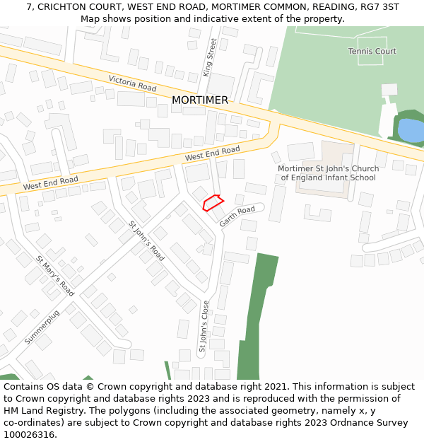 7, CRICHTON COURT, WEST END ROAD, MORTIMER COMMON, READING, RG7 3ST: Location map and indicative extent of plot