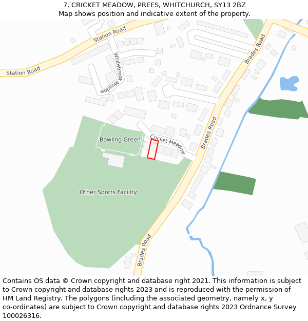 7, CRICKET MEADOW, PREES, WHITCHURCH, SY13 2BZ: Location map and indicative extent of plot