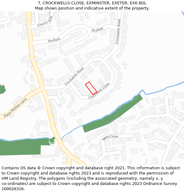 7, CROCKWELLS CLOSE, EXMINSTER, EXETER, EX6 8DL: Location map and indicative extent of plot