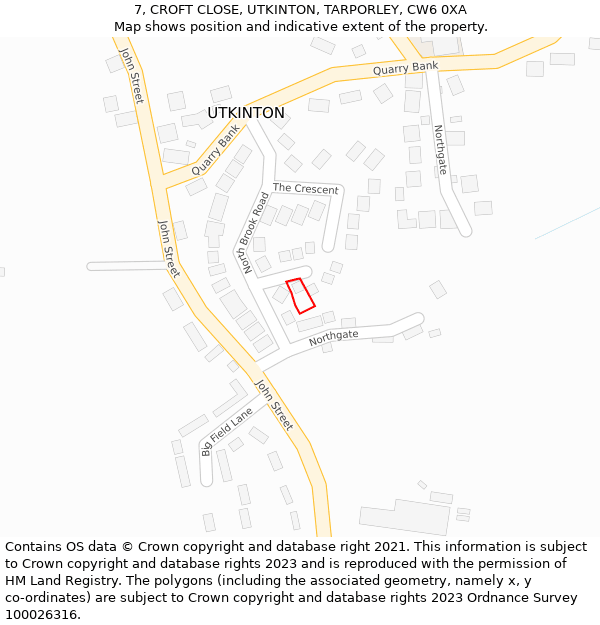 7, CROFT CLOSE, UTKINTON, TARPORLEY, CW6 0XA: Location map and indicative extent of plot