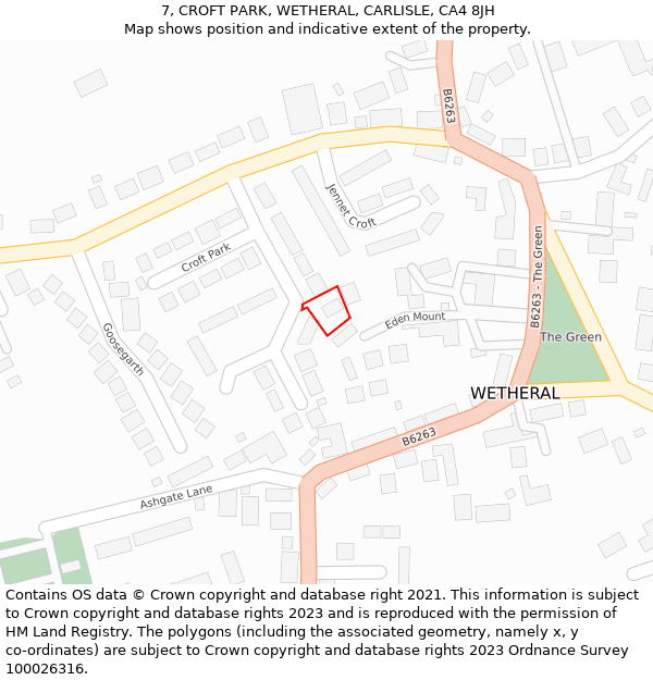 7, CROFT PARK, WETHERAL, CARLISLE, CA4 8JH: Location map and indicative extent of plot