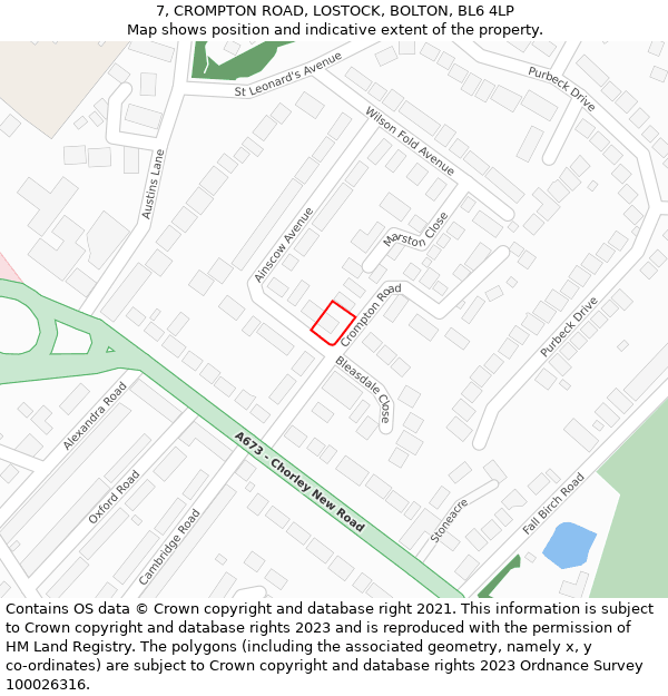 7, CROMPTON ROAD, LOSTOCK, BOLTON, BL6 4LP: Location map and indicative extent of plot