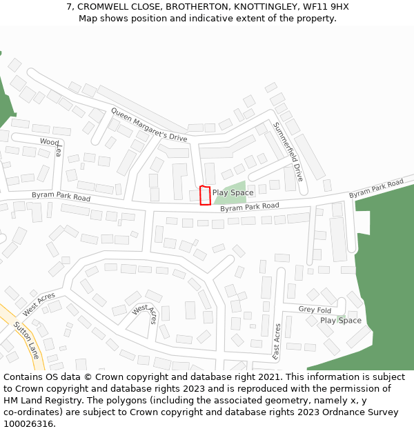 7, CROMWELL CLOSE, BROTHERTON, KNOTTINGLEY, WF11 9HX: Location map and indicative extent of plot