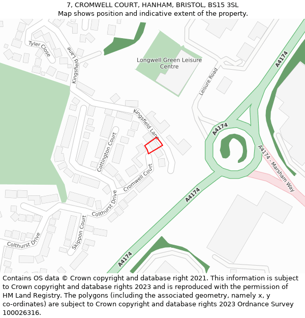 7, CROMWELL COURT, HANHAM, BRISTOL, BS15 3SL: Location map and indicative extent of plot