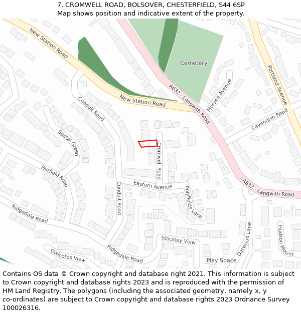 7, CROMWELL ROAD, BOLSOVER, CHESTERFIELD, S44 6SP: Location map and indicative extent of plot