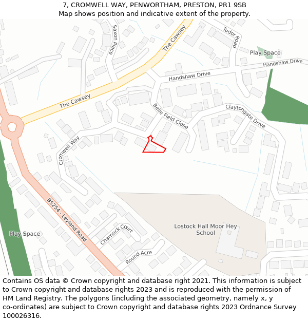 7, CROMWELL WAY, PENWORTHAM, PRESTON, PR1 9SB: Location map and indicative extent of plot