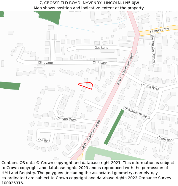 7, CROSSFIELD ROAD, NAVENBY, LINCOLN, LN5 0JW: Location map and indicative extent of plot