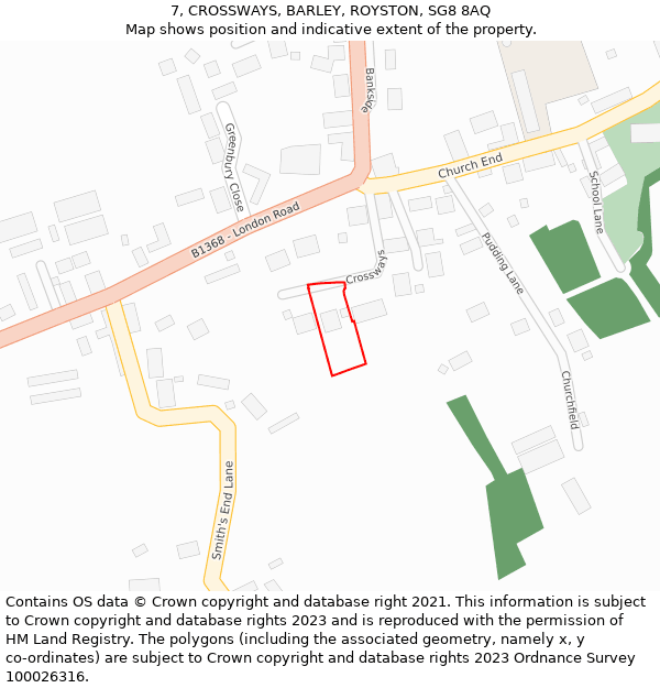 7, CROSSWAYS, BARLEY, ROYSTON, SG8 8AQ: Location map and indicative extent of plot