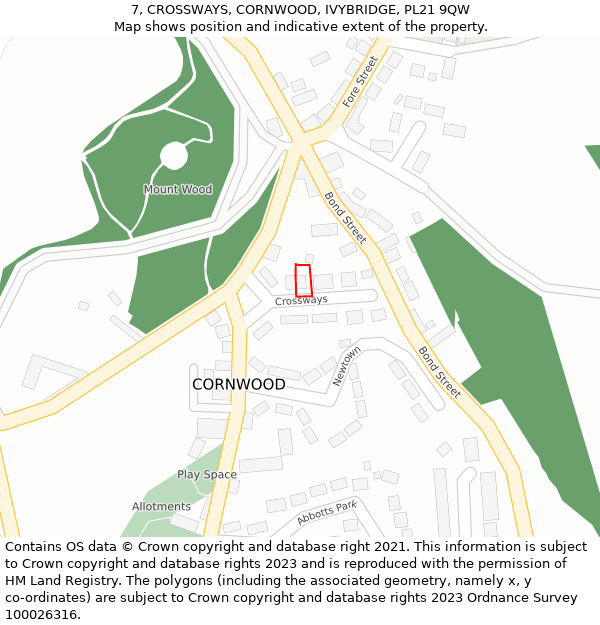 7, CROSSWAYS, CORNWOOD, IVYBRIDGE, PL21 9QW: Location map and indicative extent of plot
