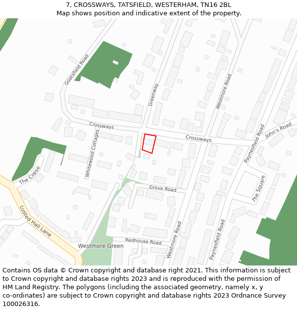 7, CROSSWAYS, TATSFIELD, WESTERHAM, TN16 2BL: Location map and indicative extent of plot